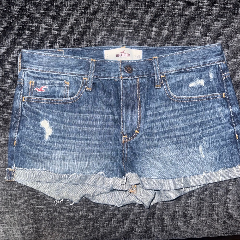 Hollister Blue Jean Shorts Distressed Casual Style